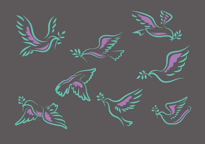 Flying Dove or Paloma Hand Drawn Set Vector Illustration
