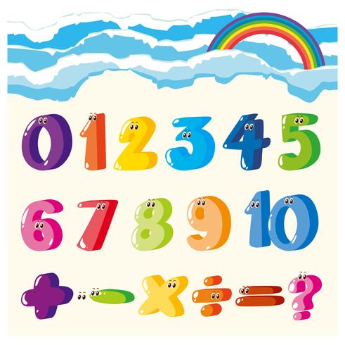 Font design for numbers and signs in many colors vector