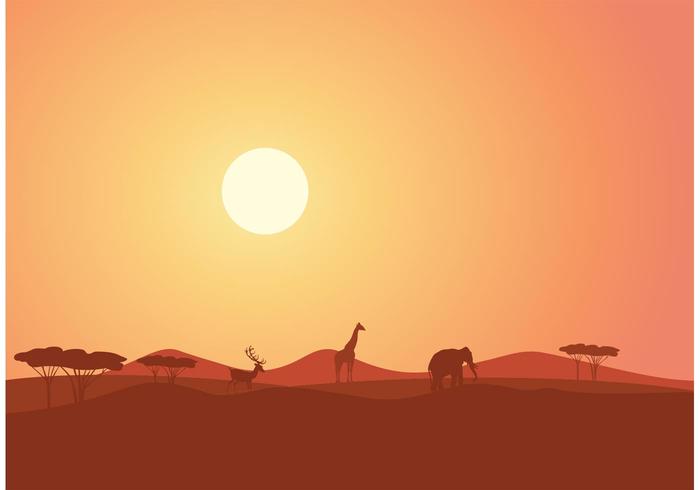 Free African Landscape At Sunset Vector