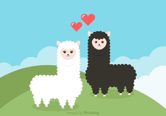 Free Cartoon Alpaca Couple Vector Illustration