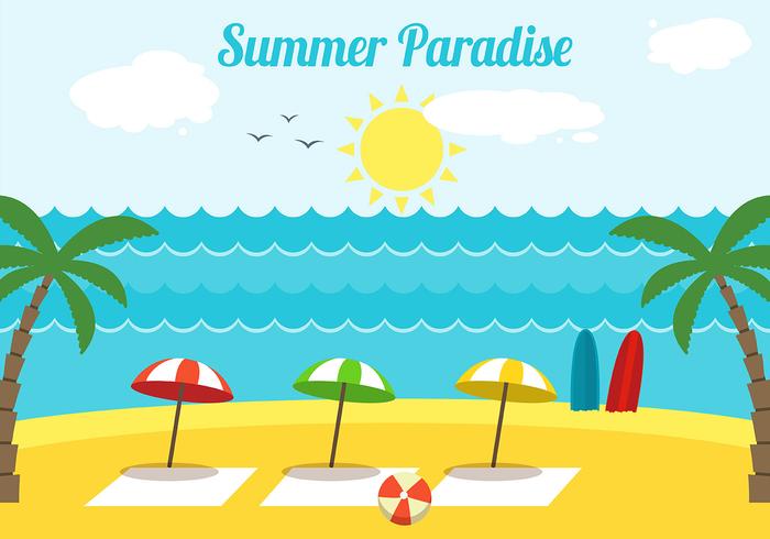 Free Flat Design Vector Summer Paradise Illustration