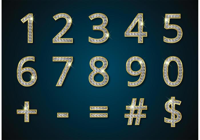 Free Golden Digits And Symbols With Diamonds Vector
