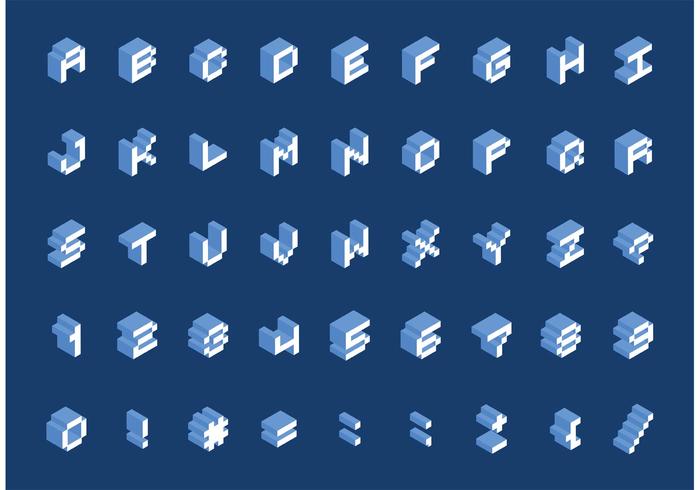 Free Isometric Pixel Font Vector