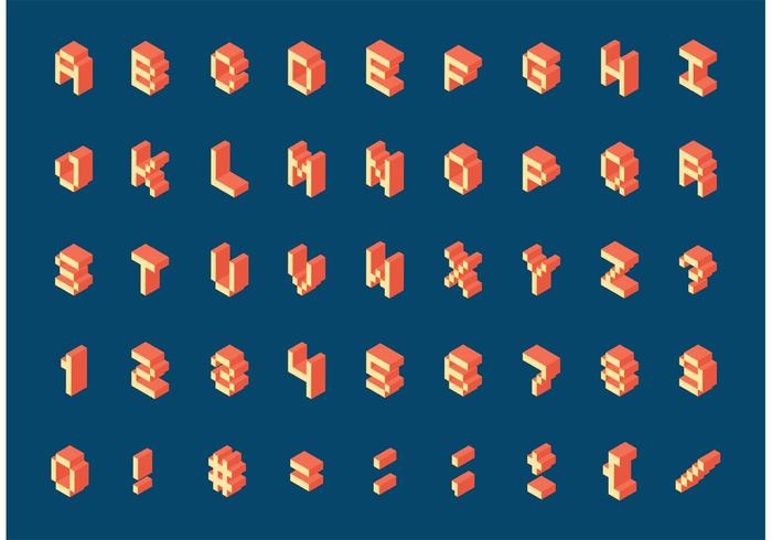 Free Isometric Retro Pixel Alphabet Vector