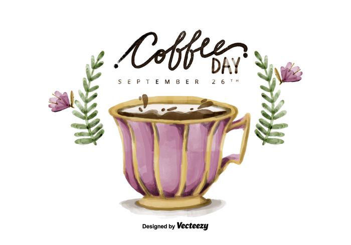 Free National Coffee Day Watercolor Vector
