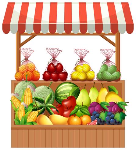 Fresh fruit on wooden stall vector