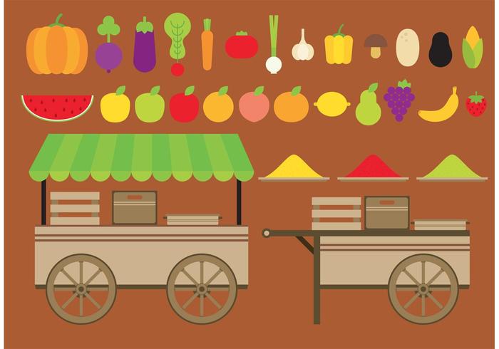 Fruits And Vegetables Vector Carts