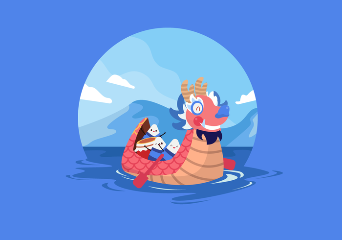 Fun Dragon Boat Festival Vector Flat Illustration