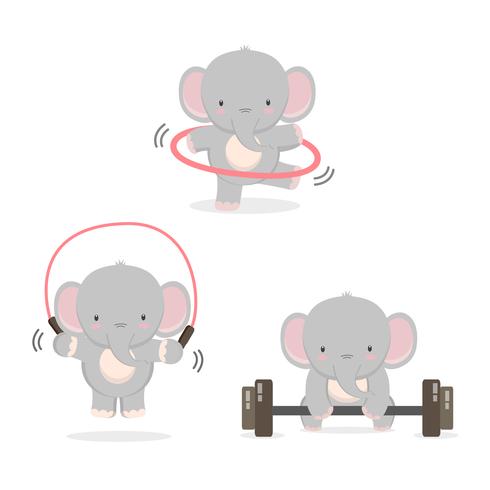Funny elephant doing exercise. vector