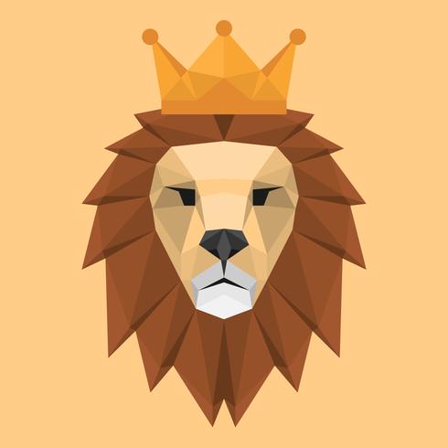 Geometric Low Polygon Style Lion Face Head With Crown Triangular Illustration vector