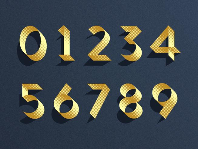 Gold Ribbon Numbers Vector Set