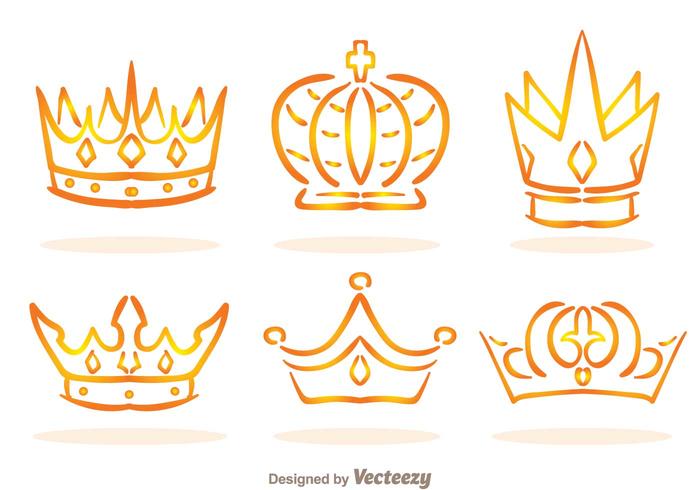 Golden Linear Crown Logo Vectors