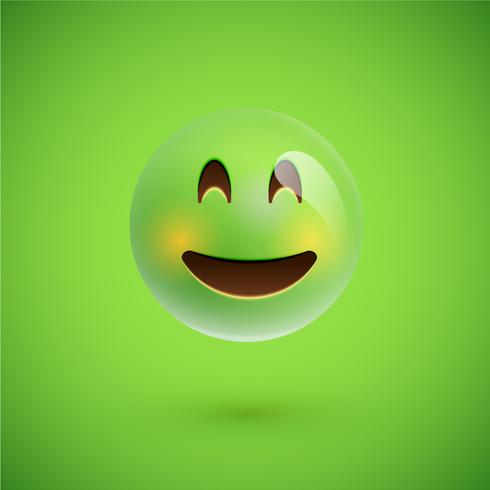 Green realistic emoticon smiley face, vector illustration