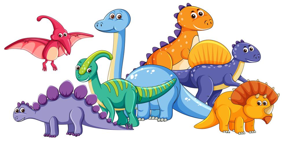 Group of cute dinosaur vector