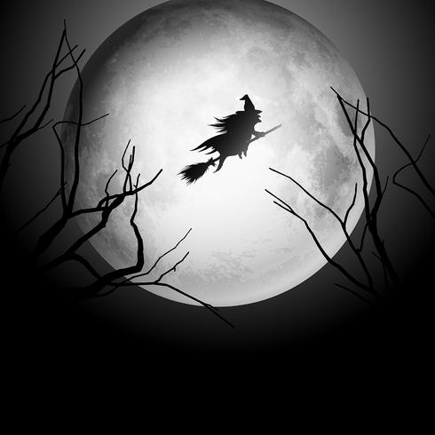 Halloween background with witch flying in the sky vector