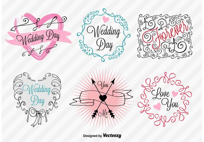 Hand-Drawn Wedding Day Signs vector