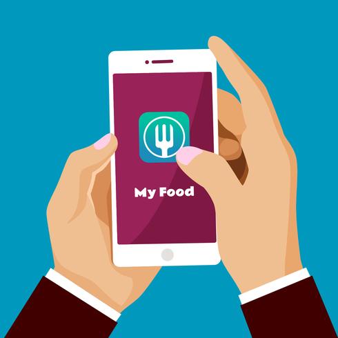Hands of man opening food application vector