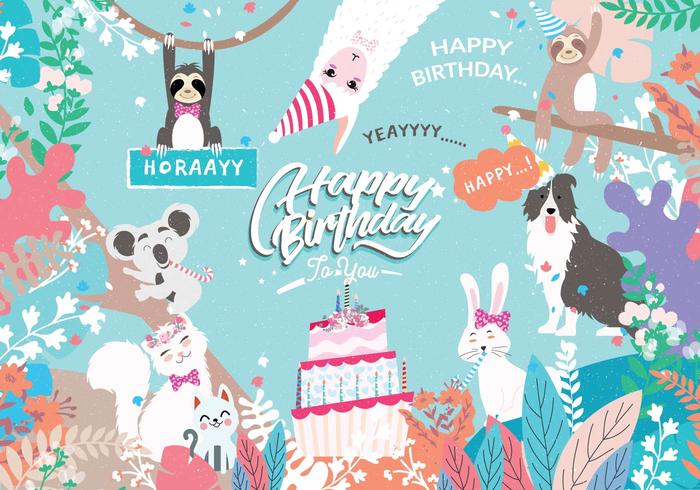 Happy Birthday Animals Illustration Vector
