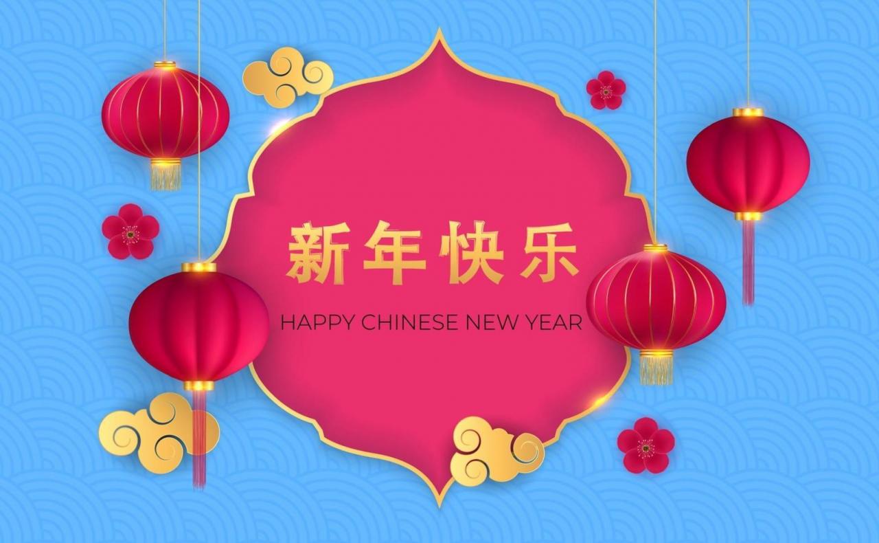 Happy Chinese New Year Ornament on Blue Background. vector