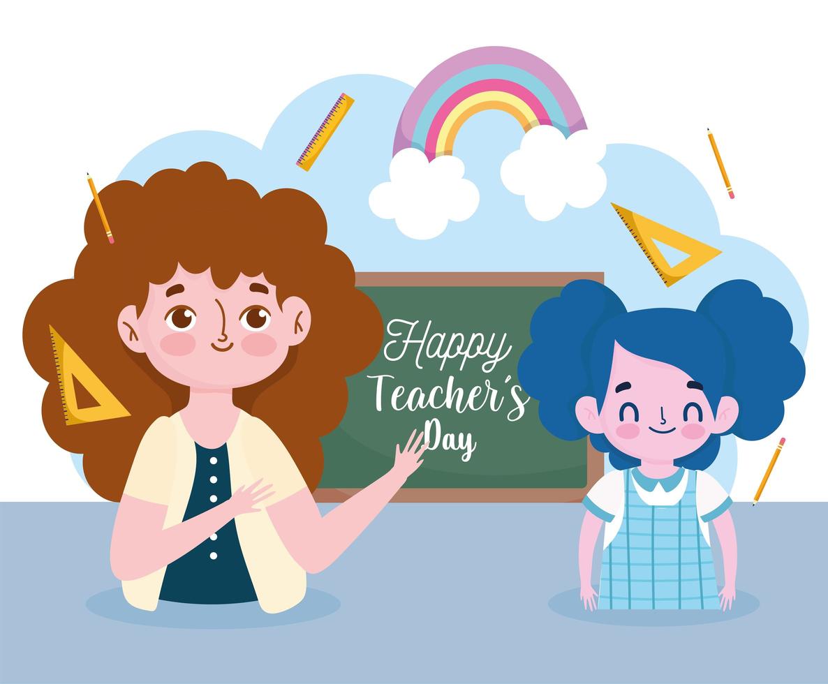 Happy teachers day banner design with student  vector