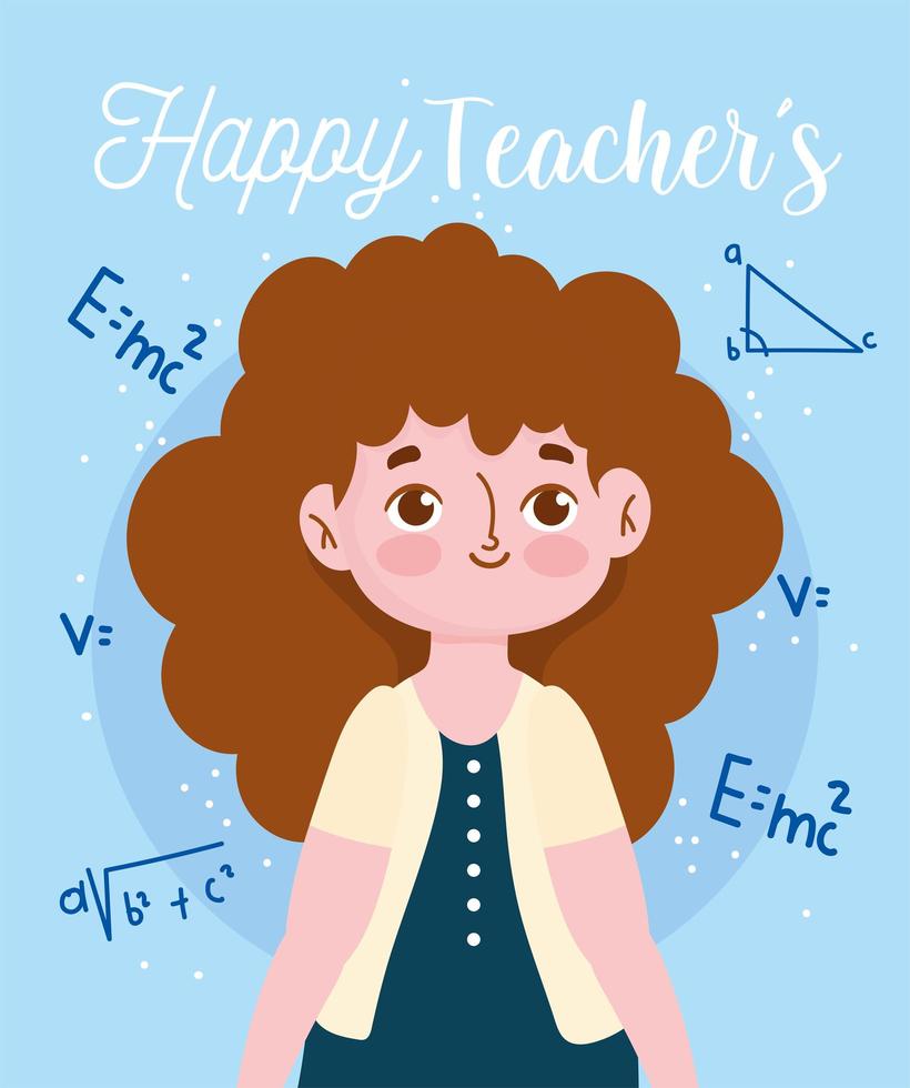 Happy teachers day, teacher and mathematical equation formula vector