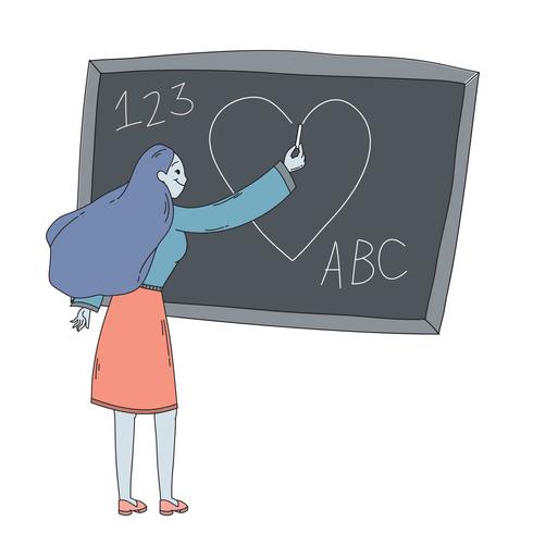 Happy teachers day teacher drawing on chalkboard  vector