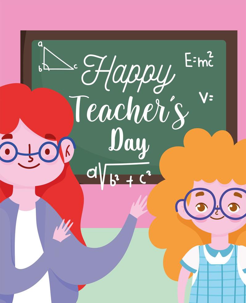 Happy teachers day with teacher and pupil girl  vector