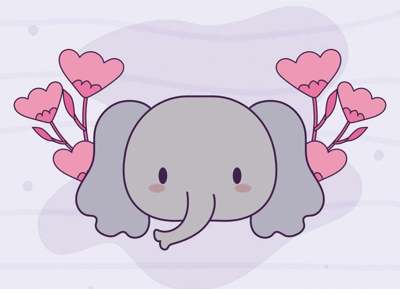 head of kawaii elephant baby with flowers vector