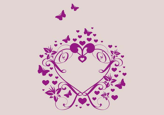 Heart with Flowers and Butterflies Vector 