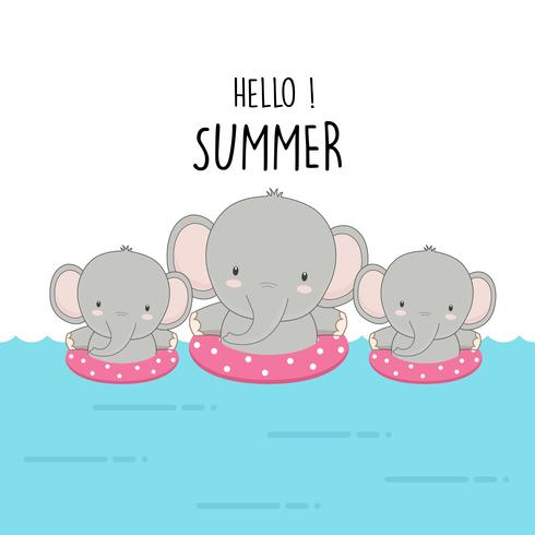 Hello summer cute elephant cartoon. vector