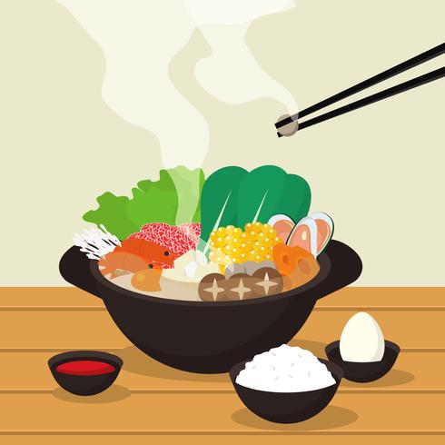 Hotpot and ingredients illustration vector