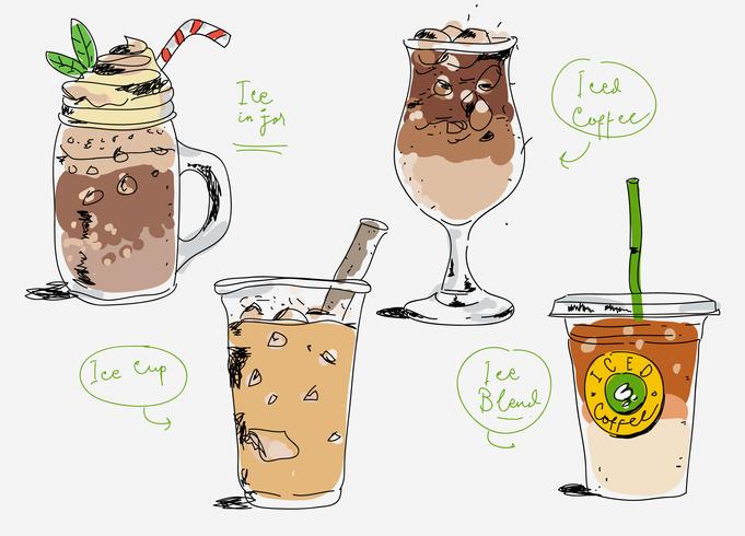 Iced Coffee Cafe menu Hand Drawn vector Illustration