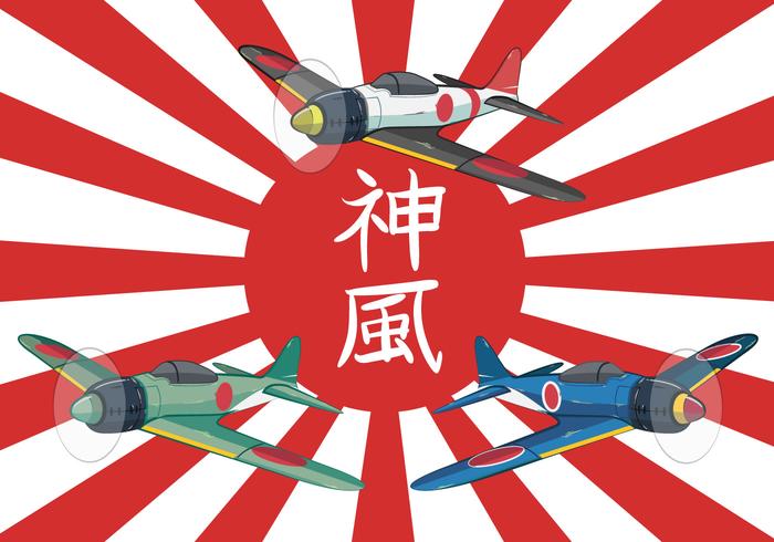 Kamikaze World War II Plane Vector Illustration