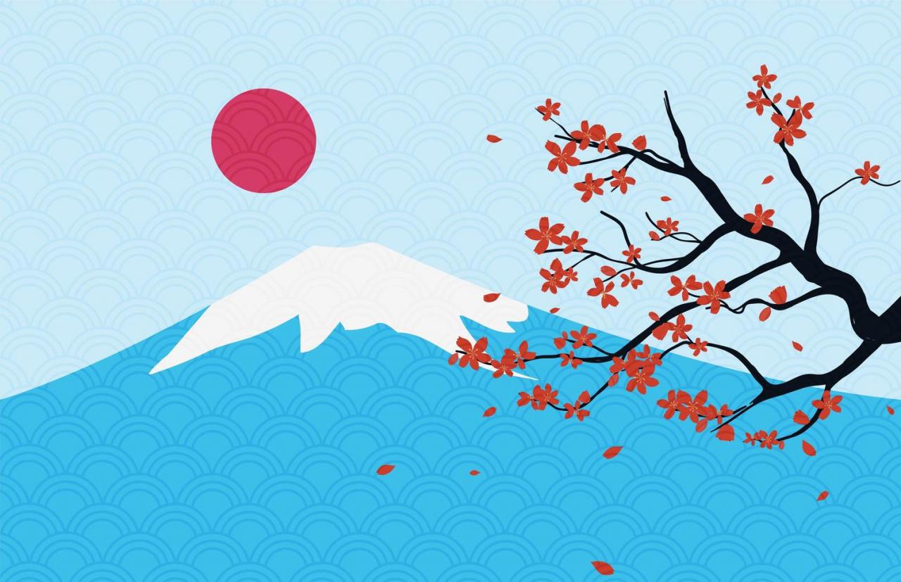 Landscape of Japanese with Fuji Mountain and Cherry Blossom vector