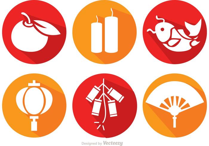 Long Shadow Chinese Lunar New Year Icons Vector