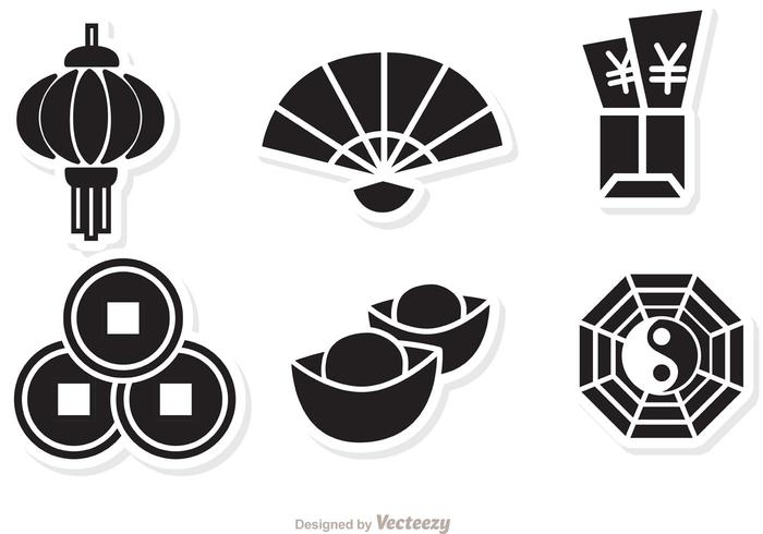 Lunar New Year Black Icons vector