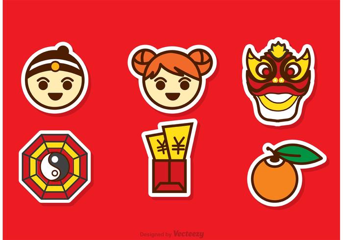 Lunar New Year Cartoon Sticker Vector