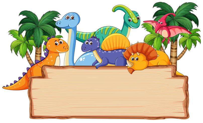 Many dinosaur on wooden board vector