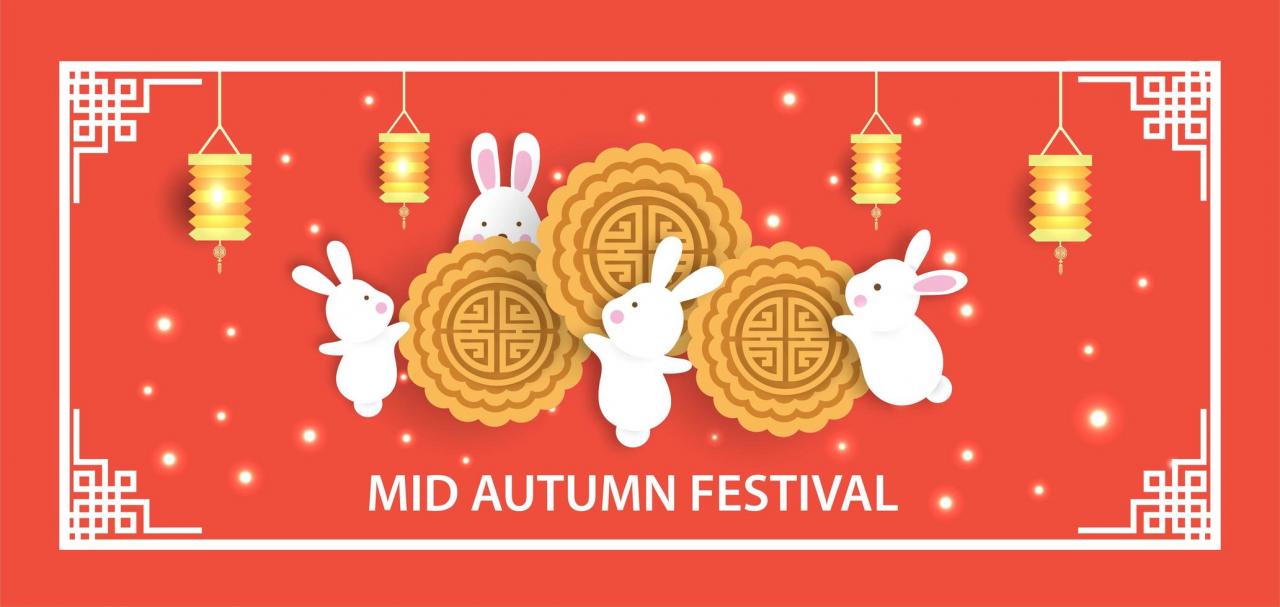 Mid autumn festival banner with cute rabbits vector