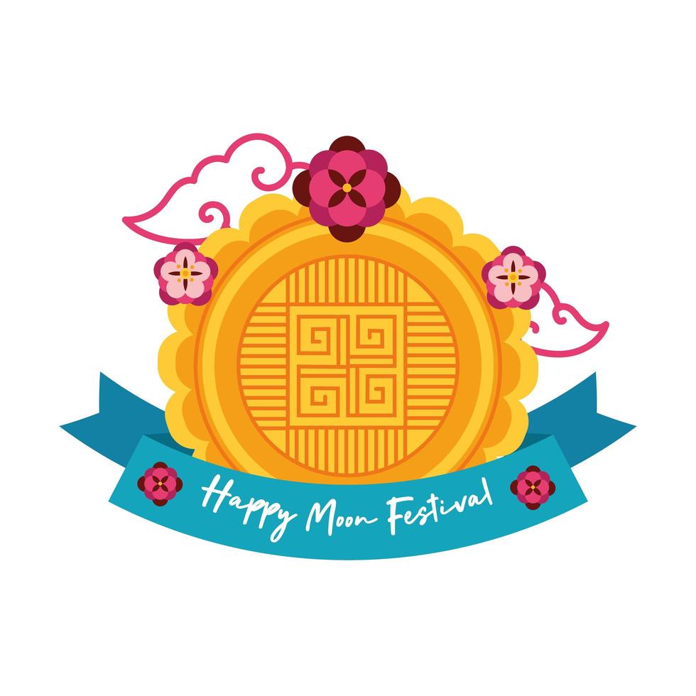 mid autumn festival card with seal lace flat style icon vector