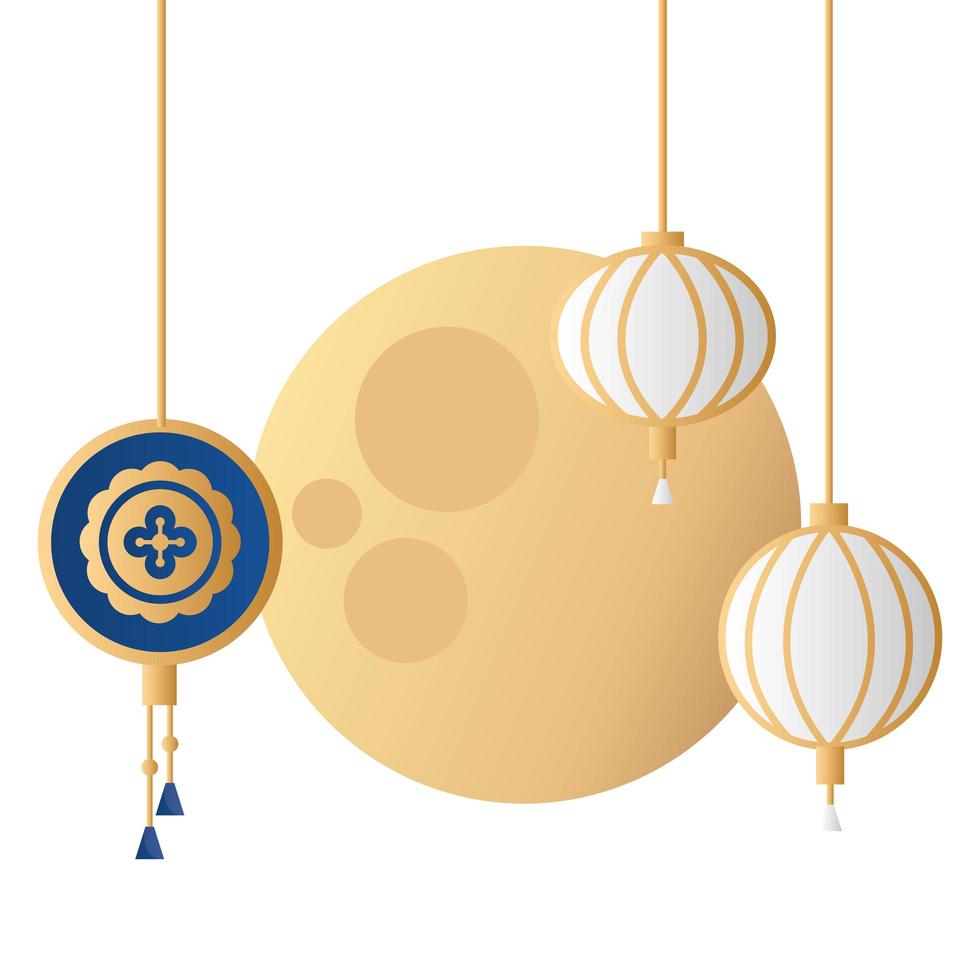 mid autumn festival moon and lanterns hanging vector