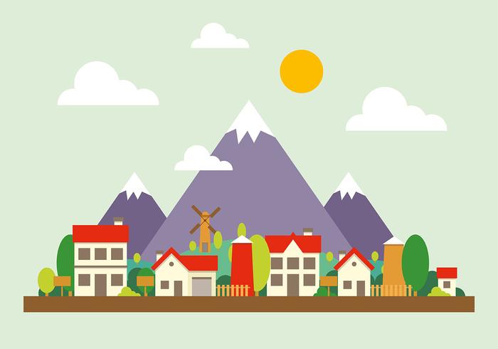 Mountain Cityscape Vector Illustration