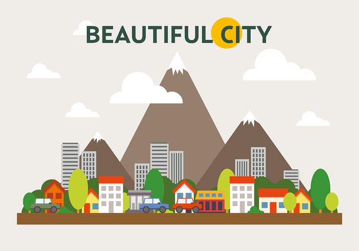 Mountainous Cityscape Vector Illustration