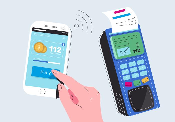 Paying Electronic Money Bill With Mobile Phone Vector Flat Illustration