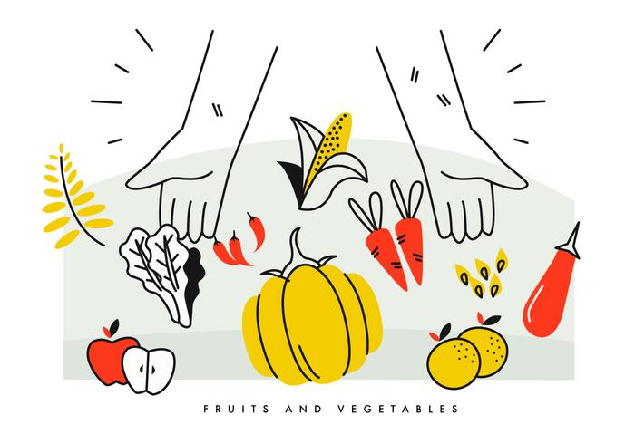 Peasant's Hand Full of Harvest Fruits And Vegetables Vector Ilustration