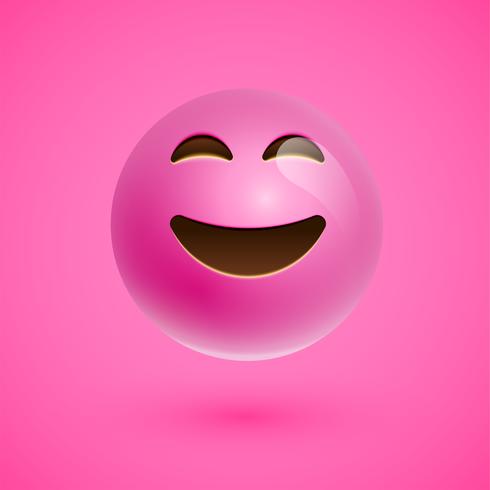 Pink realistic emoticon smiley face, vector illustration