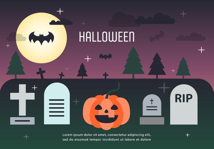 Pumpkin Halloween Graveyard Vector Illustration
