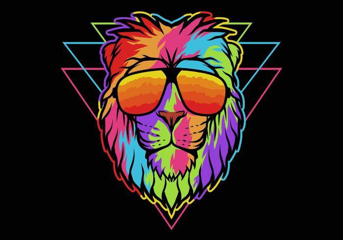 Rainbow lion wearing eyeglasses vector