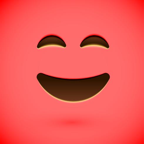 Red realistic emoticon smiley face, vector illustration