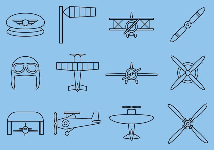 Retro Airplane Line Icons vector